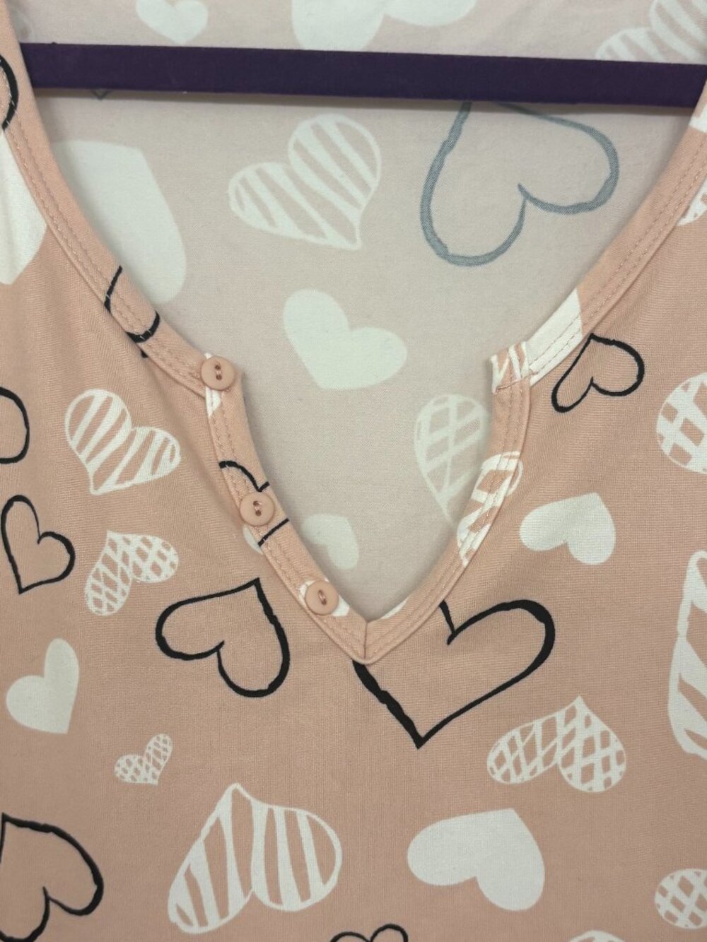 NWOT - Light Pink Heart Printed Long Sleeve Pajama Romper - Picture 2 of 5
